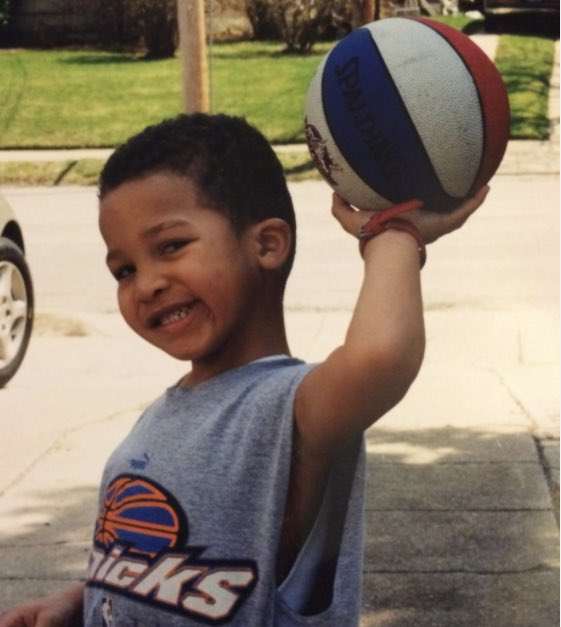 Toddler Jalen in a Knicks shirt